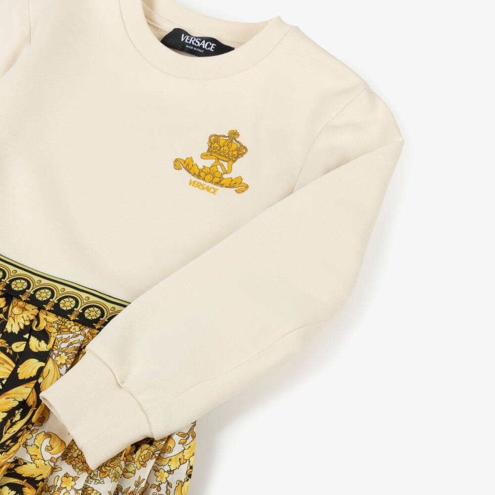 Versace-Girls Ivory Gold Baroque Dress | Childrensalon Outlet