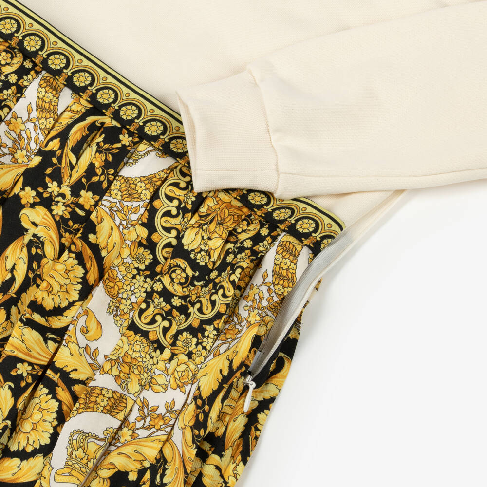 Versace-Girls Ivory Gold & Black Barocco Foulard Satin Dress | Childrensalon Outlet