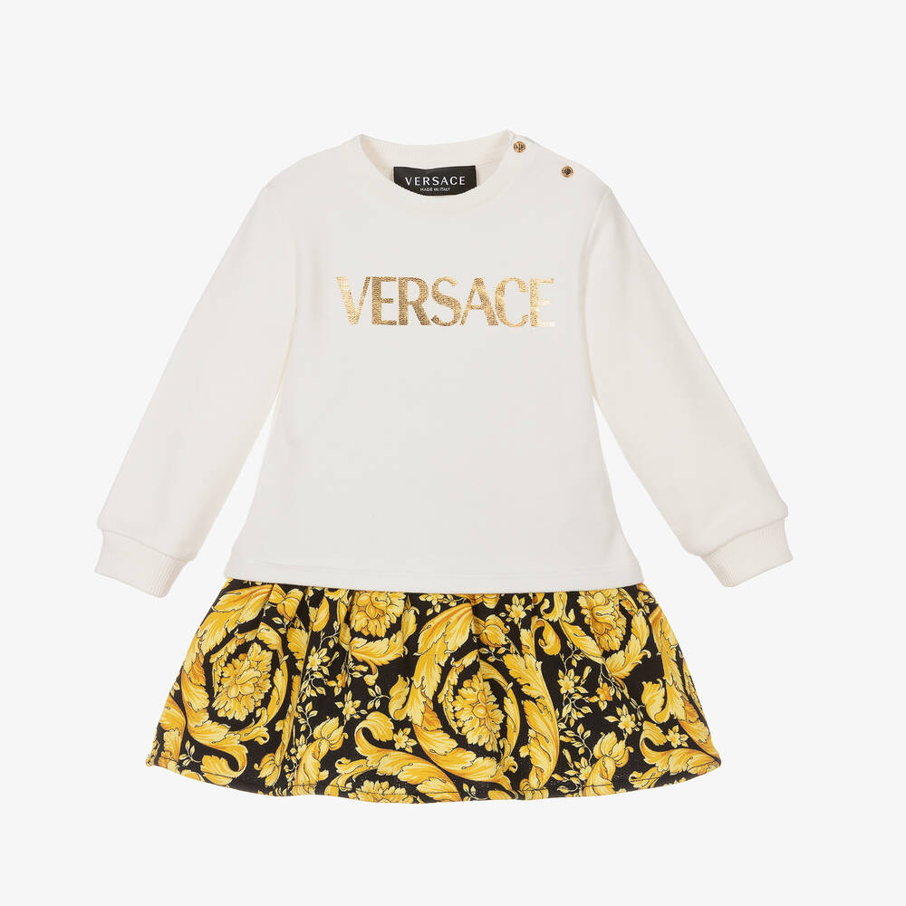 Versace - Girls Ivory & Gold Cotton Barocco Dress | Childrensalon