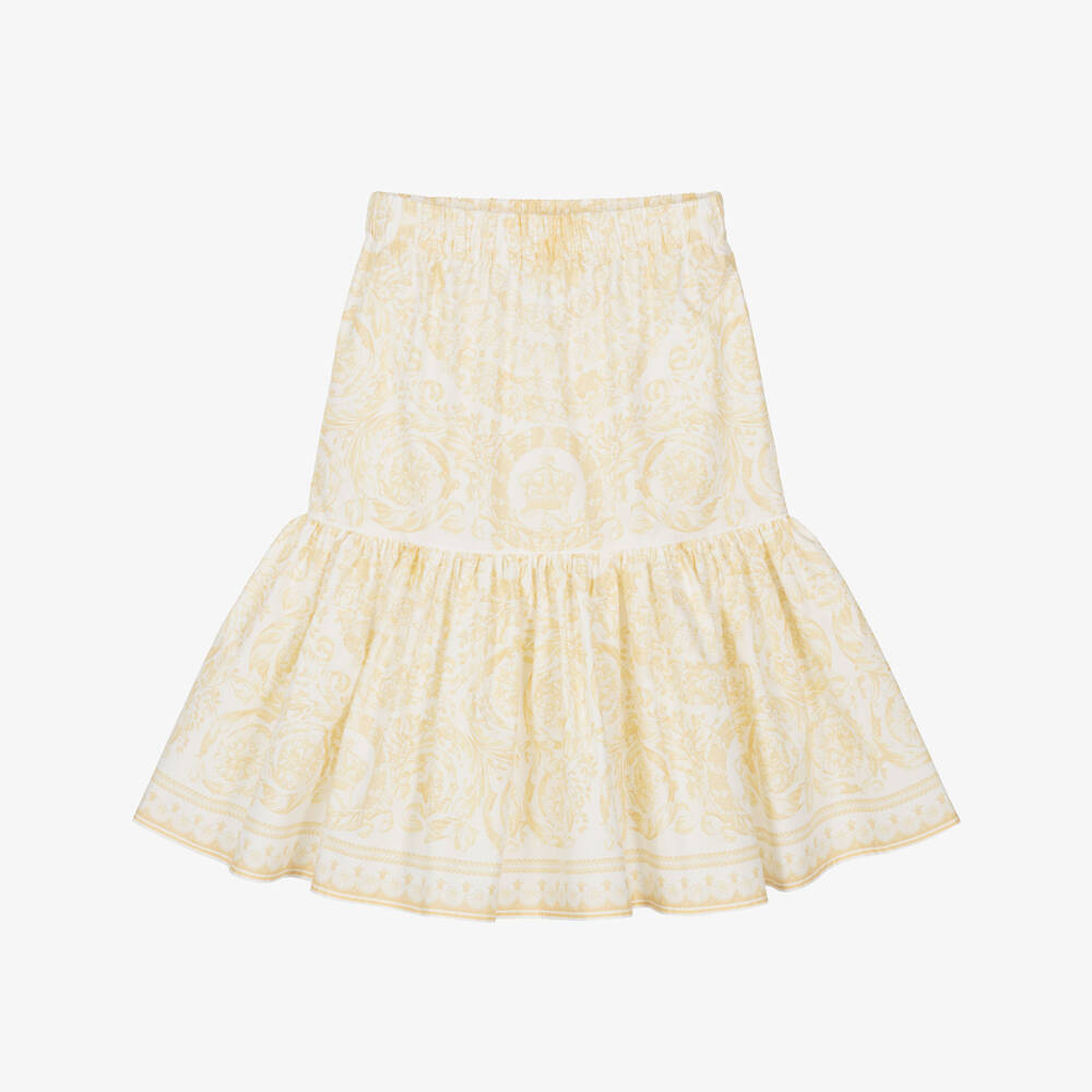 Versace-Золотая юбка из поплина с узором Barocco для девочек | Childrensalon Outlet