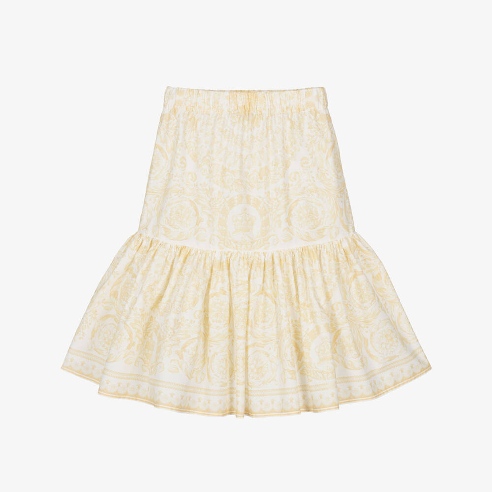 Versace-Золотая юбка из поплина с узором Barocco для девочек | Childrensalon Outlet