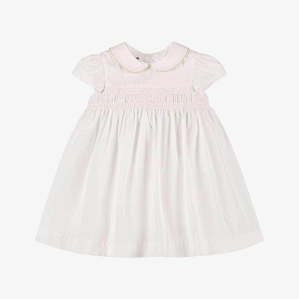 Versace-فستان عاجي بنقشة غريكا للبنات | Childrensalon Outlet