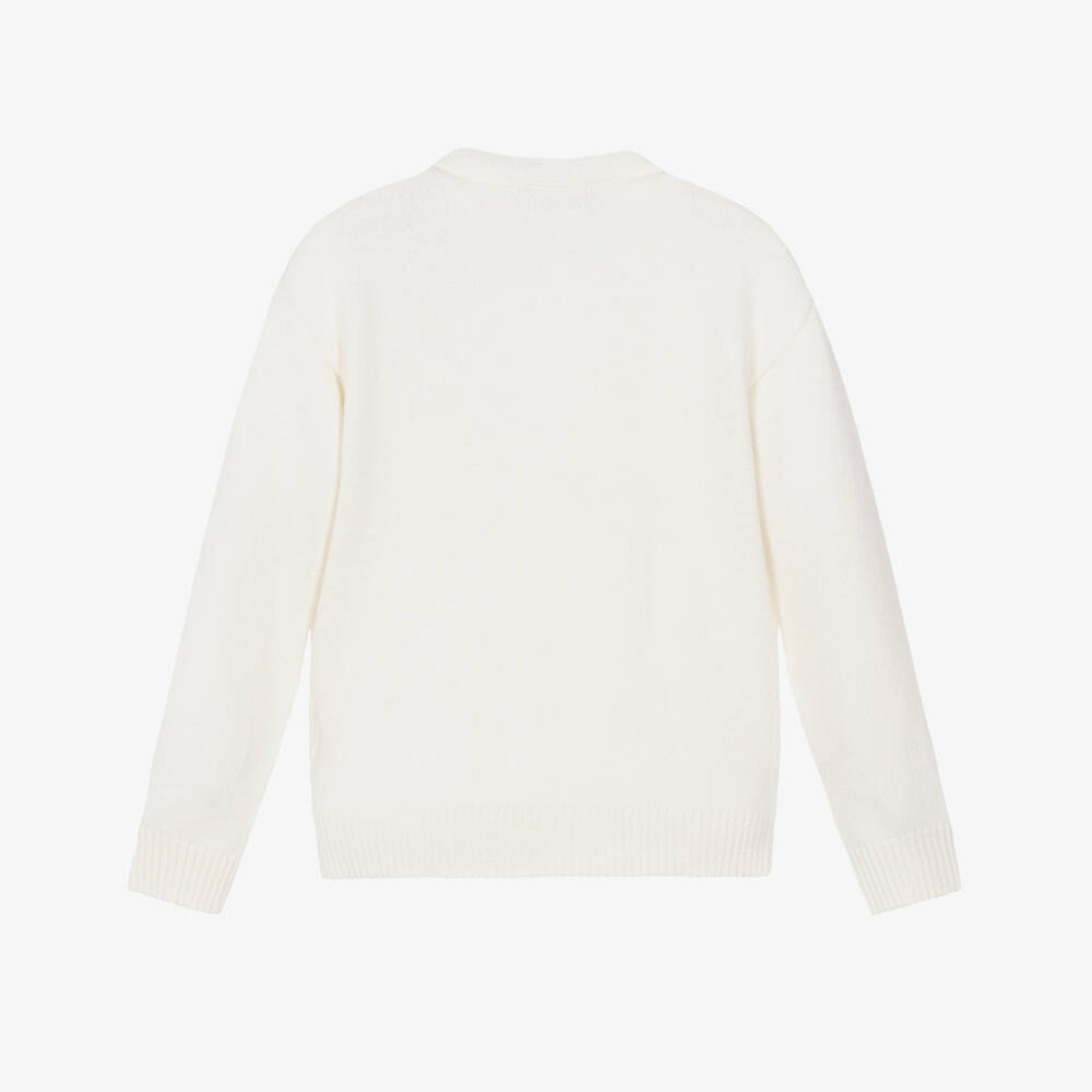 Versace-Girls Ivory Knit Cardigan with Gold Medusa 95 Hardware | Childrensalon Outlet
