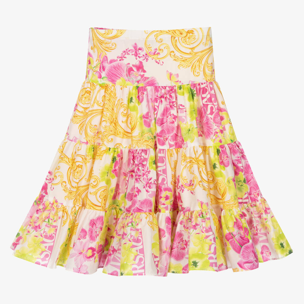 Versace-Кремовая юбка с орхидеями | Childrensalon Outlet