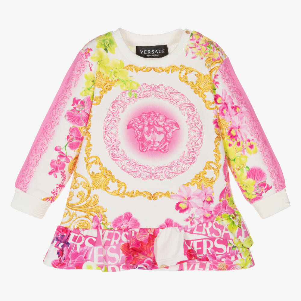 Versace - Girls Ivory Medusa & Logo Orchid Dress  | Childrensalon