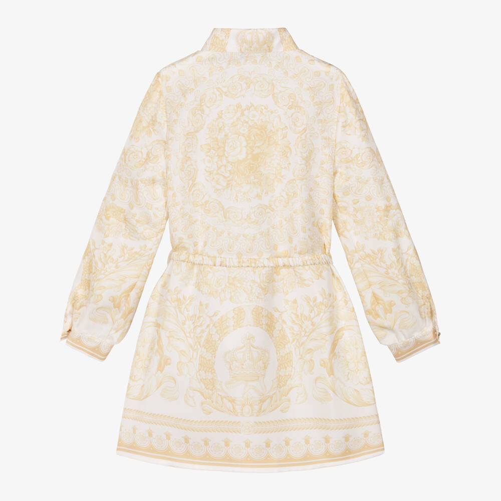 Versace-Кремовое и золотое шелковое платье с длинными рукавами Barocco | Childrensalon Outlet