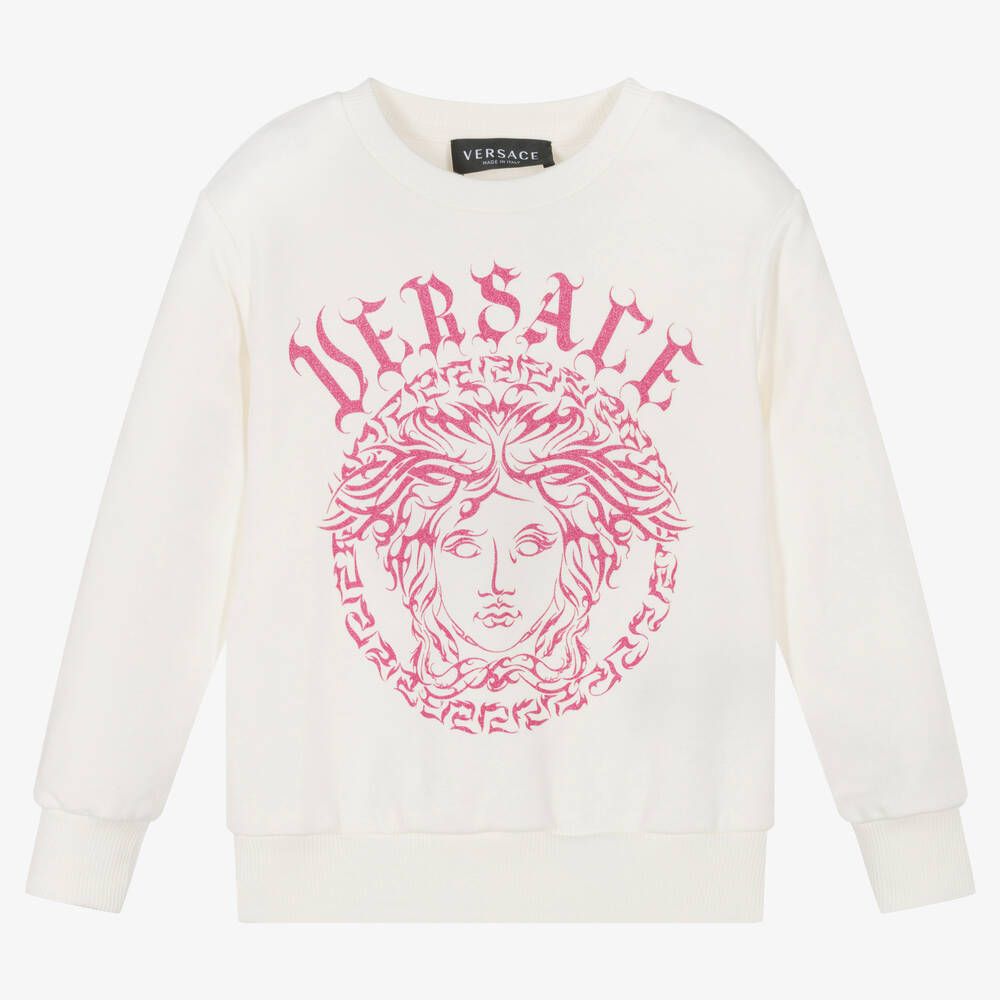Versace - Girls Ivory & Pink Medusa Sweatshirt | Childrensalon
