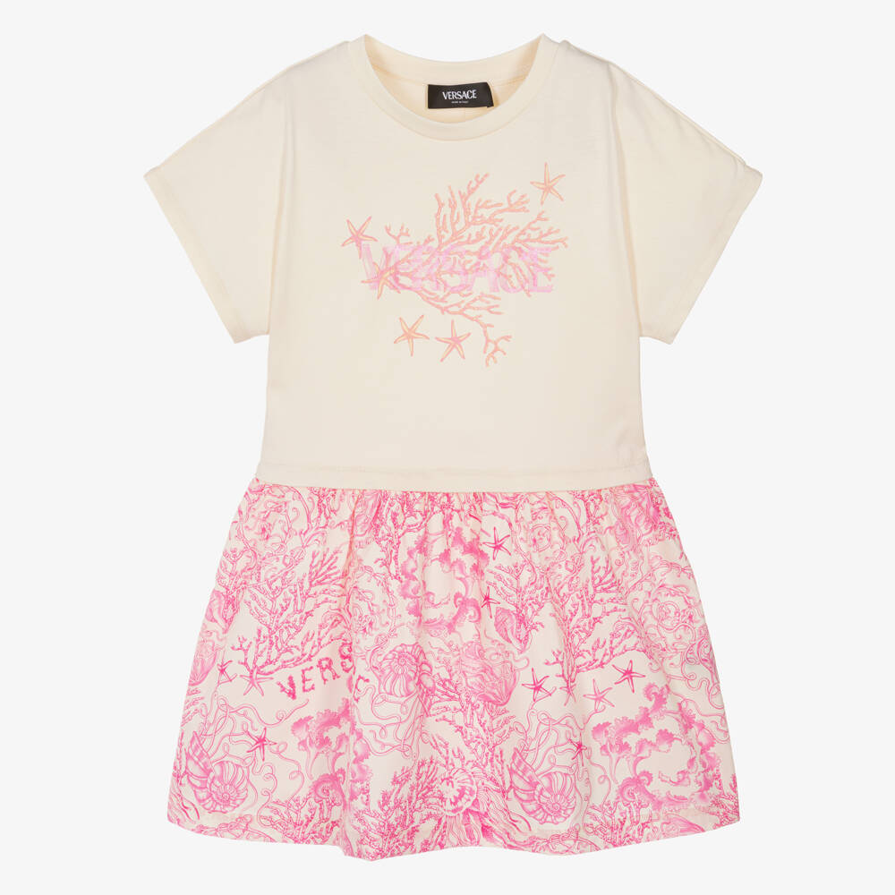 Versace-Girls Ivory & Pink Underwater Barocco Dress | Childrensalon Outlet