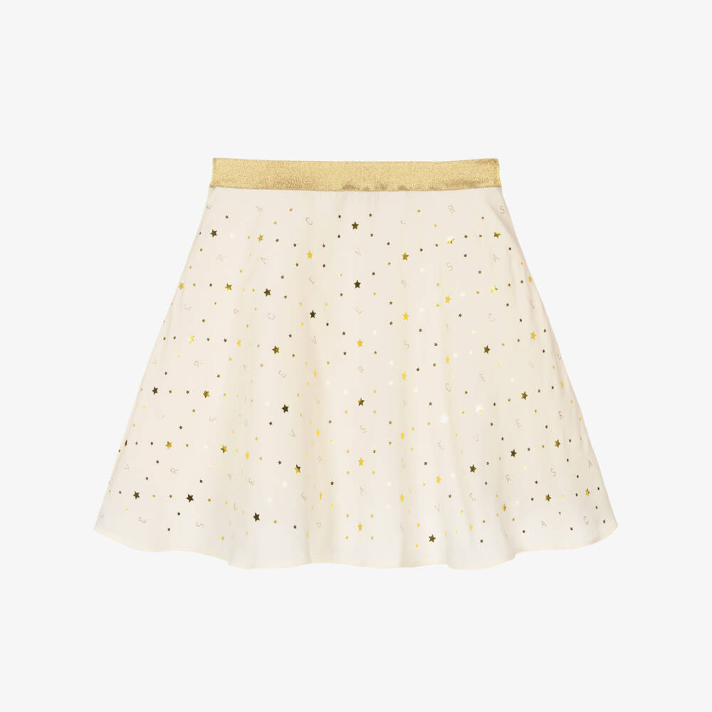 Versace-Girls Ivory Starry Silk Skirt | Childrensalon Outlet