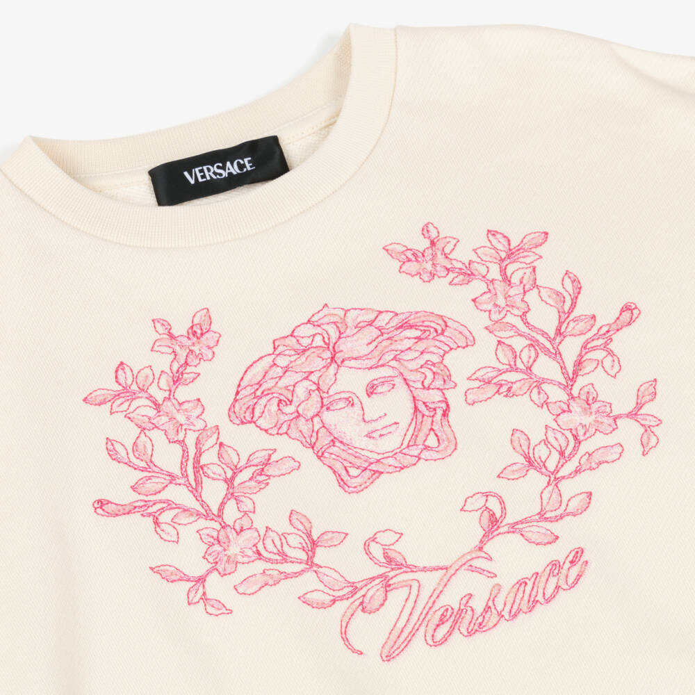 Versace-Кремовый свитшот с розовой вышивкой для девочек | Childrensalon Outlet