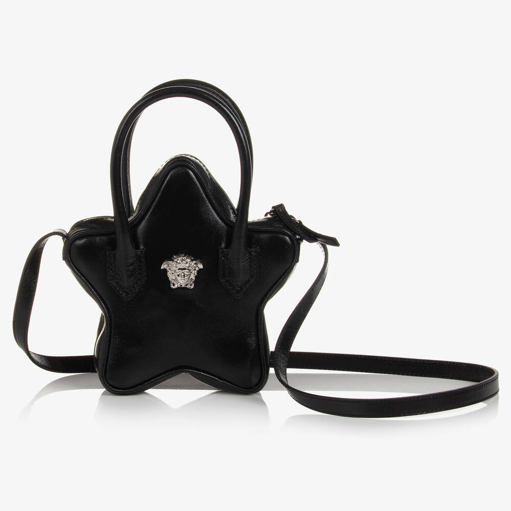 Versace - Girls La Medusa Black Leather Star Bag (19 cm) | Childrensalon