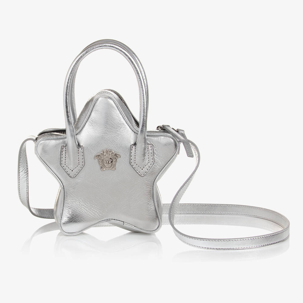 Versace - Silberfarbene La Medusa Ledertasche in Sternoptik für Mädchen (19 cm) | Childrensalon