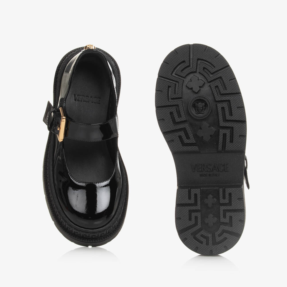 Versace-حذاء بار جلد لون أسود للبنات | Childrensalon Outlet