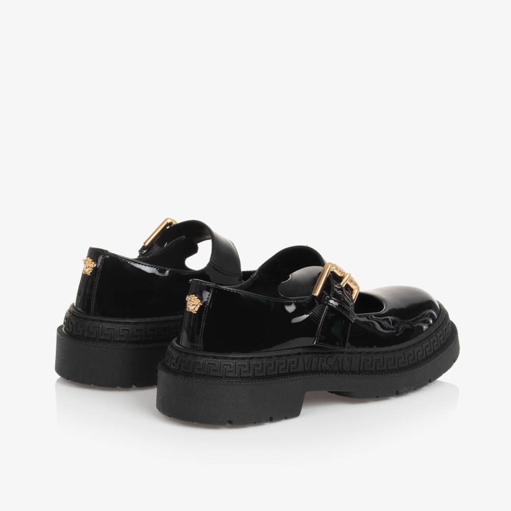 Versace-حذاء بار جلد لون أسود للبنات | Childrensalon Outlet