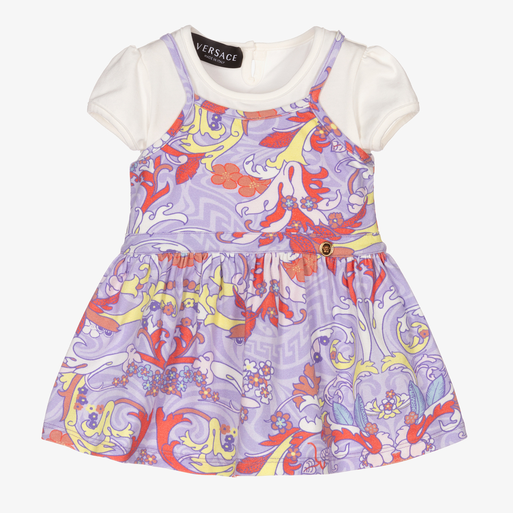 Versace - Girls Lilac Cotton Dress  | Childrensalon