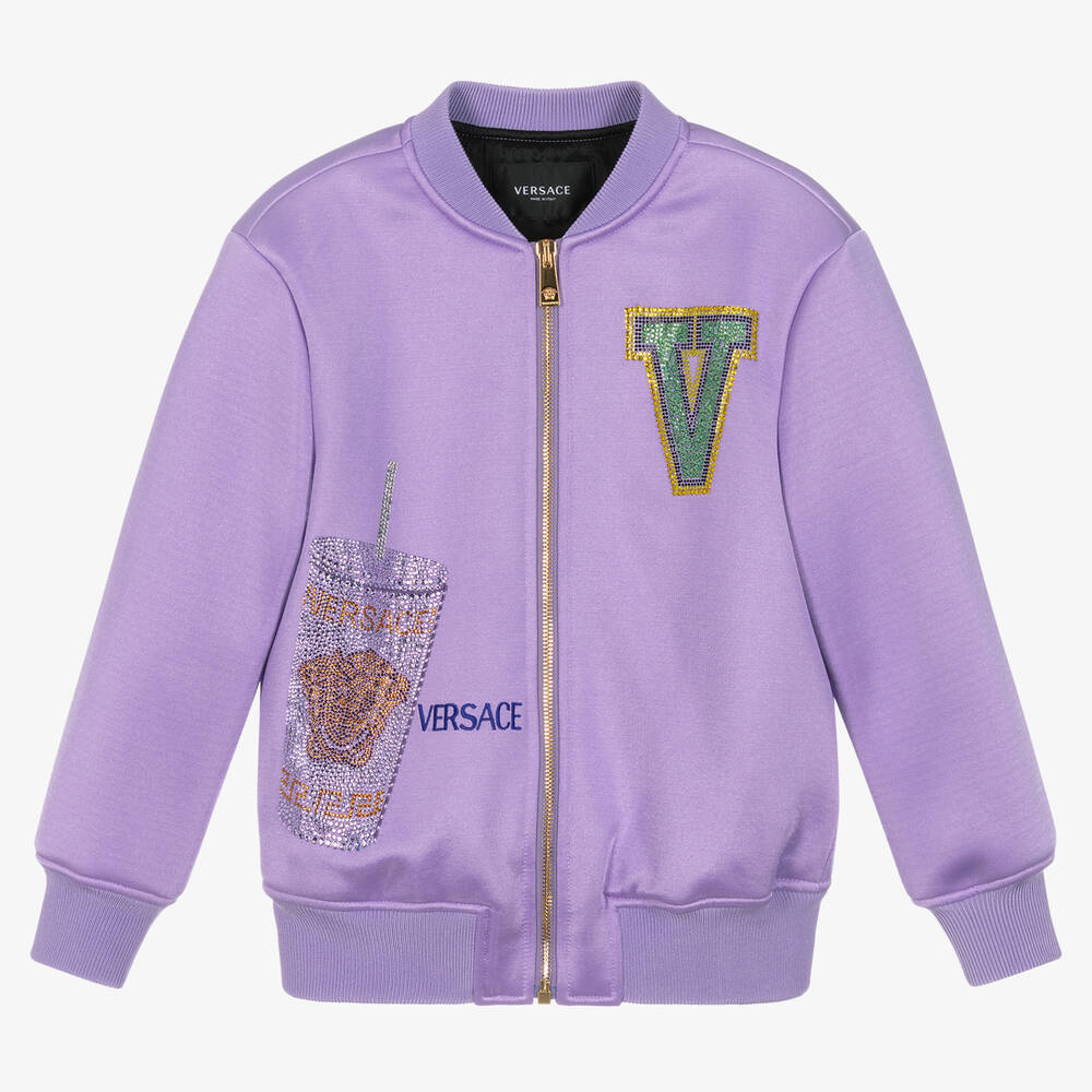 Versace - Girls Lilac Logo Bomber Jacket | Childrensalon