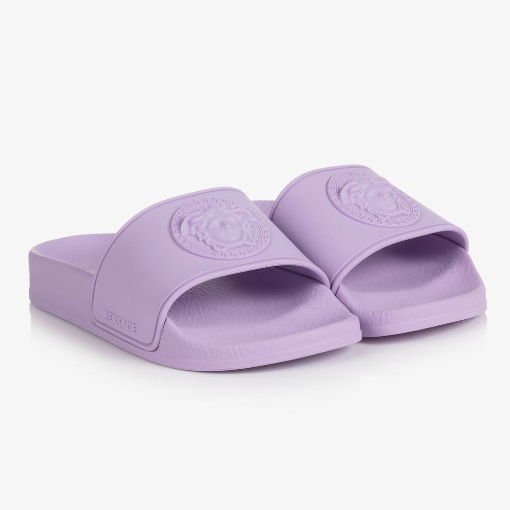 Versace Girls Lilac Purple Medusa Logo Sliders Childrensalon
