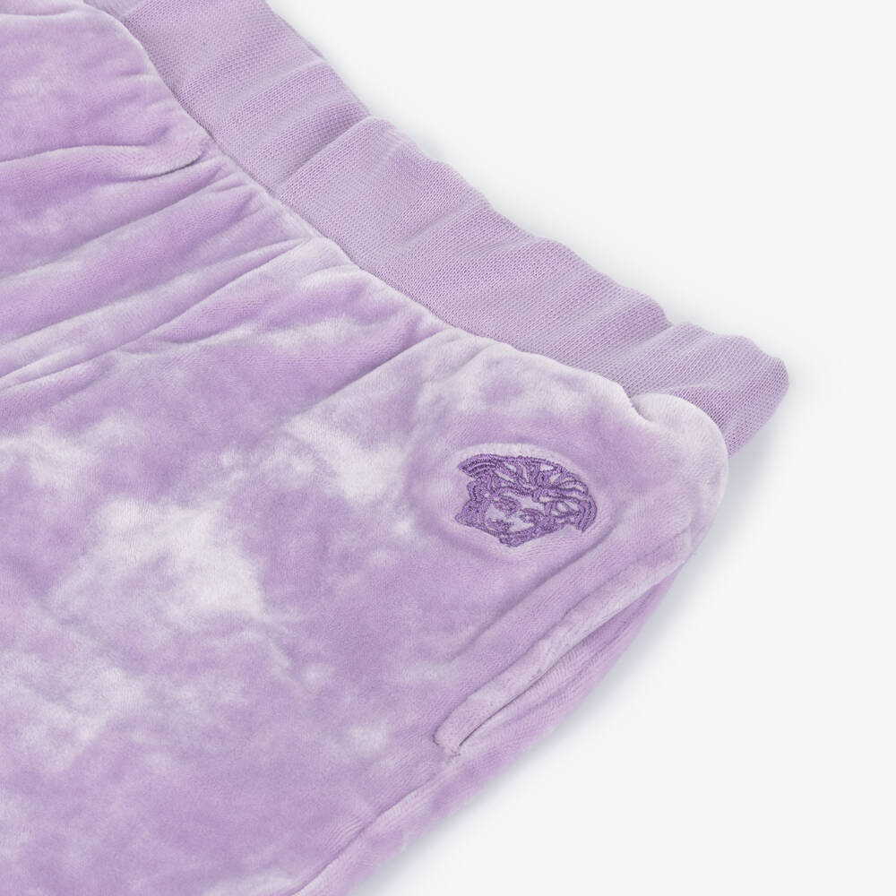 Versace-بنطلون أطفال بناتي قطيفة لون بنفسجي | Childrensalon Outlet