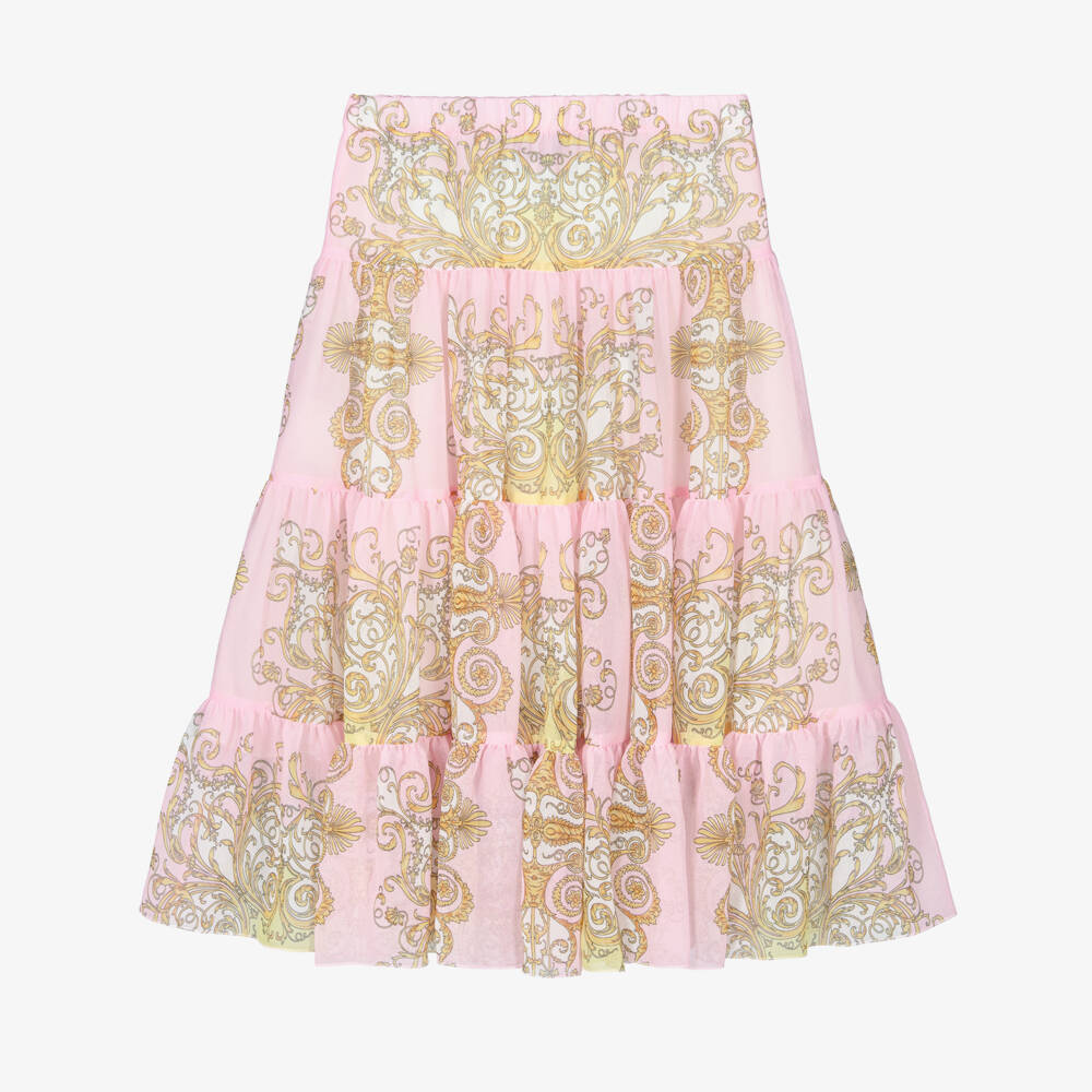 Versace-Длинная юбка из розового и золотого шифона | Childrensalon Outlet