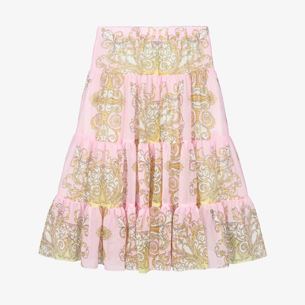 Versace-Длинная юбка из розового и золотого шифона | Childrensalon Outlet