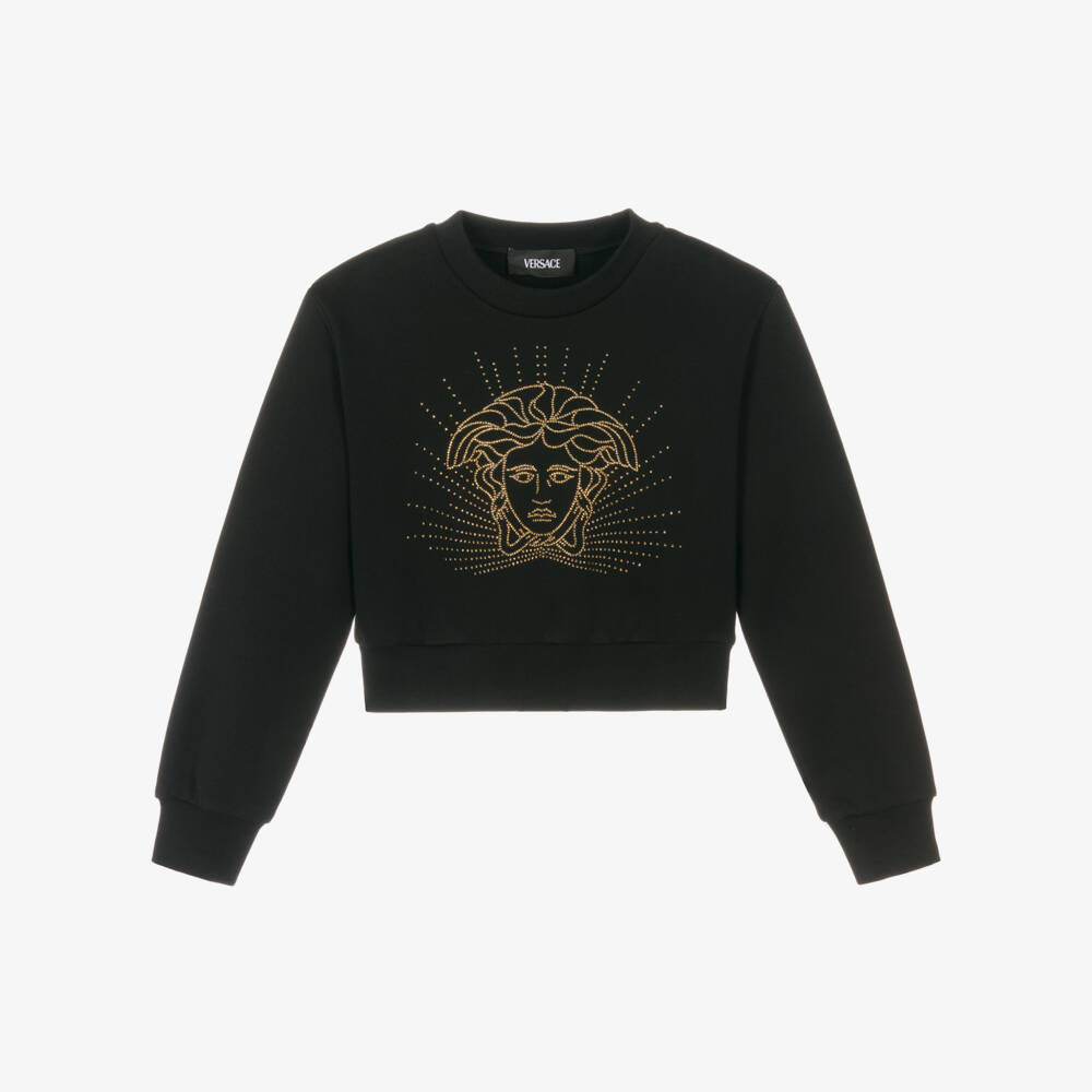 Versace-بلوفر فاخر أسود مزين بمدوسا للبنات | Childrensalon Outlet
