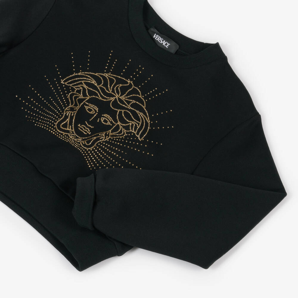 Versace-بلوفر فاخر أسود مزين بمدوسا للبنات | Childrensalon Outlet