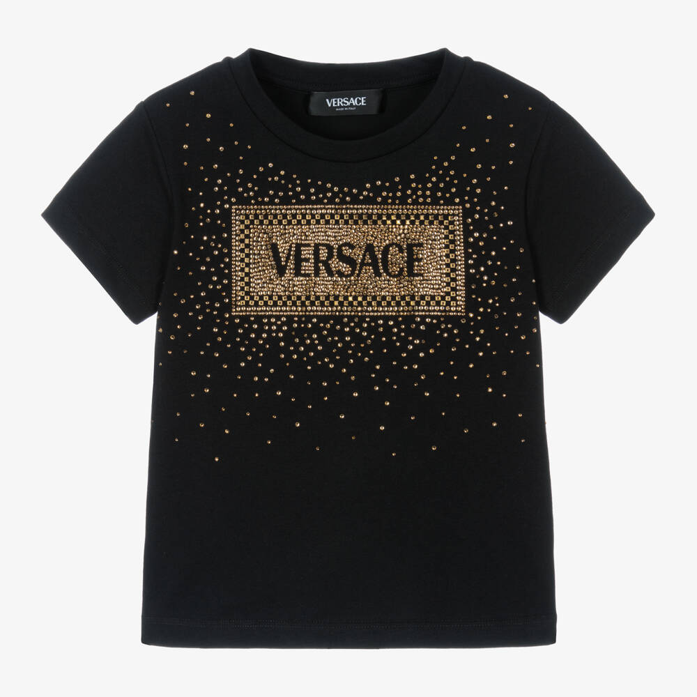 Versace-Girls Luxurious Black Crystal Tee | Childrensalon Outlet