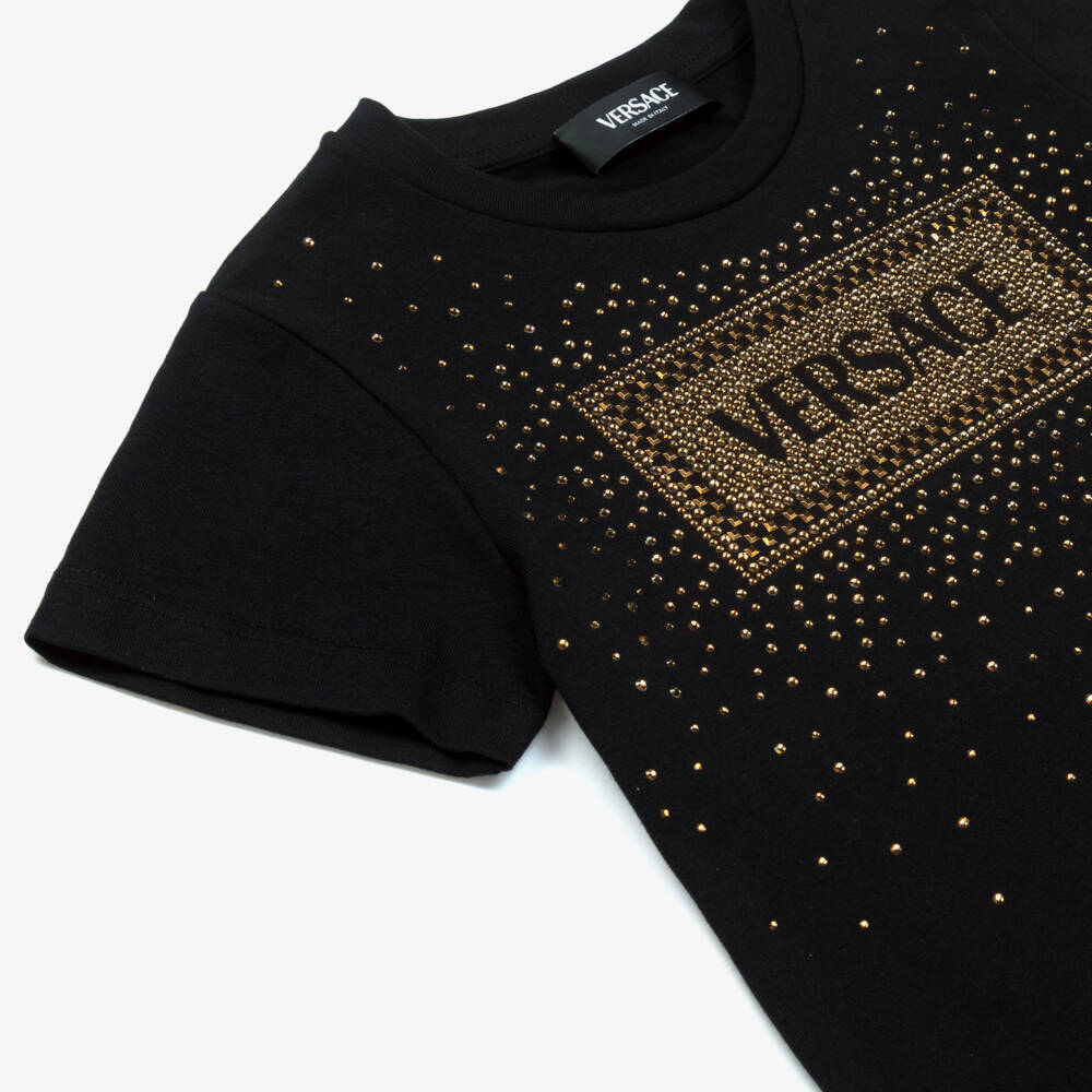 Versace-Girls Luxurious Black Crystal Tee | Childrensalon Outlet