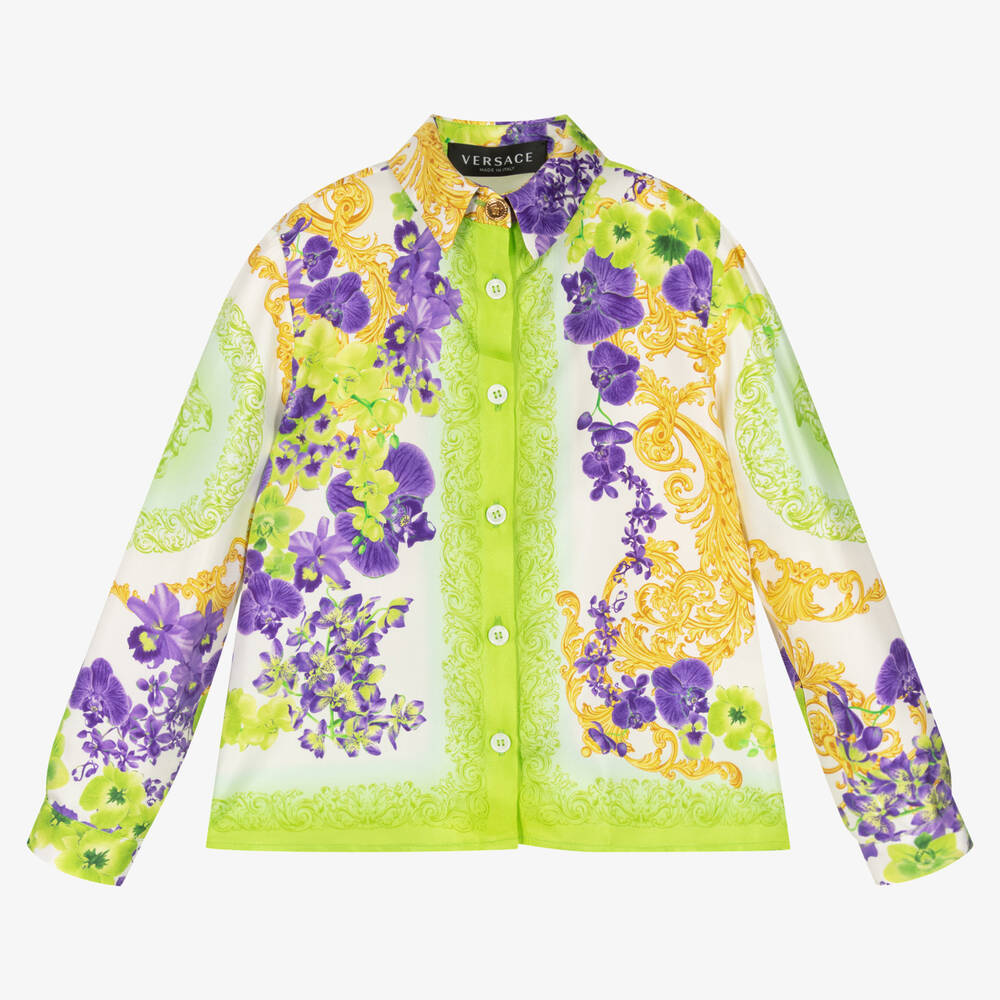 Versace-Girls Medusa Orchid Silk Blouse | Childrensalon Outlet