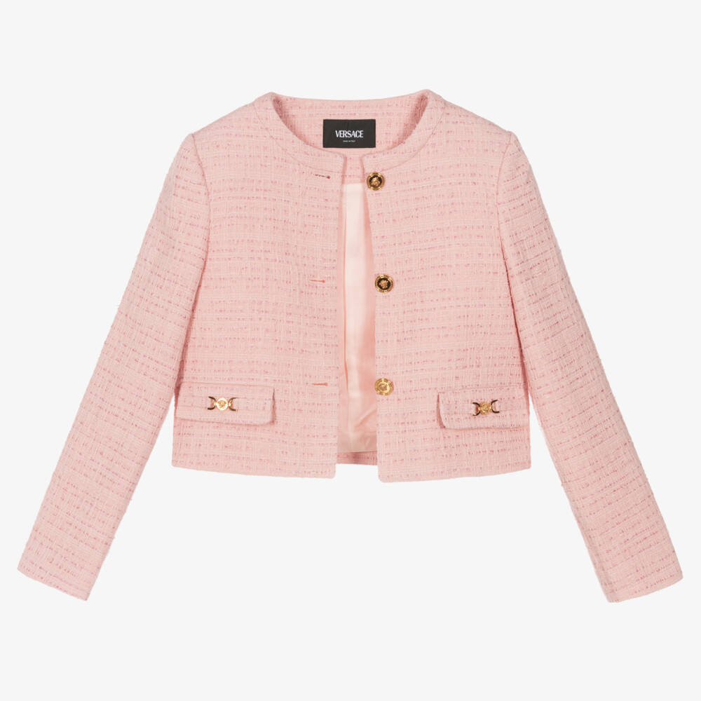 Versace-Girls Medusa Pink Tweed Jacket | Childrensalon Outlet