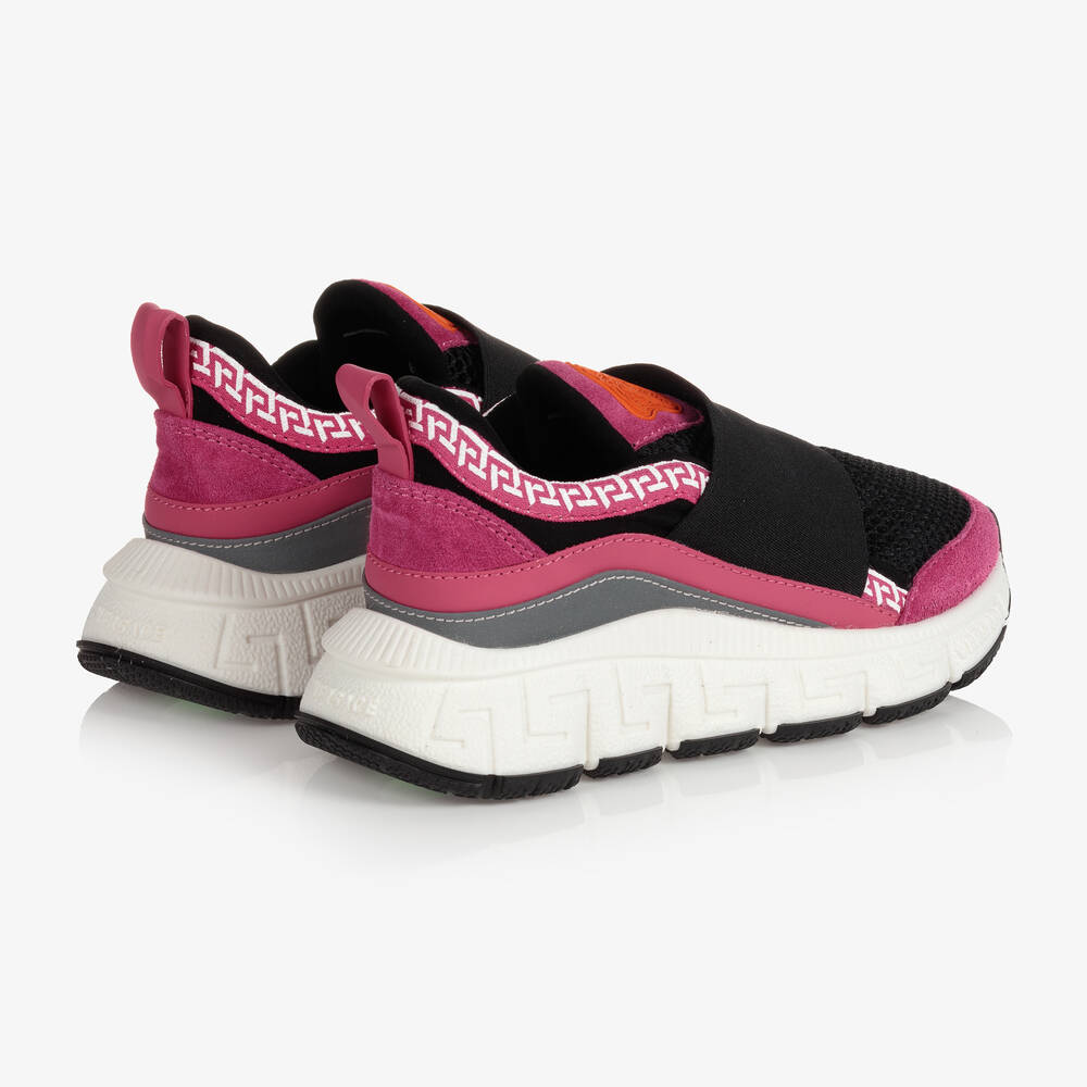 Versace-ترينرز شامواه وقماش لون زهري للبنات | Childrensalon Outlet