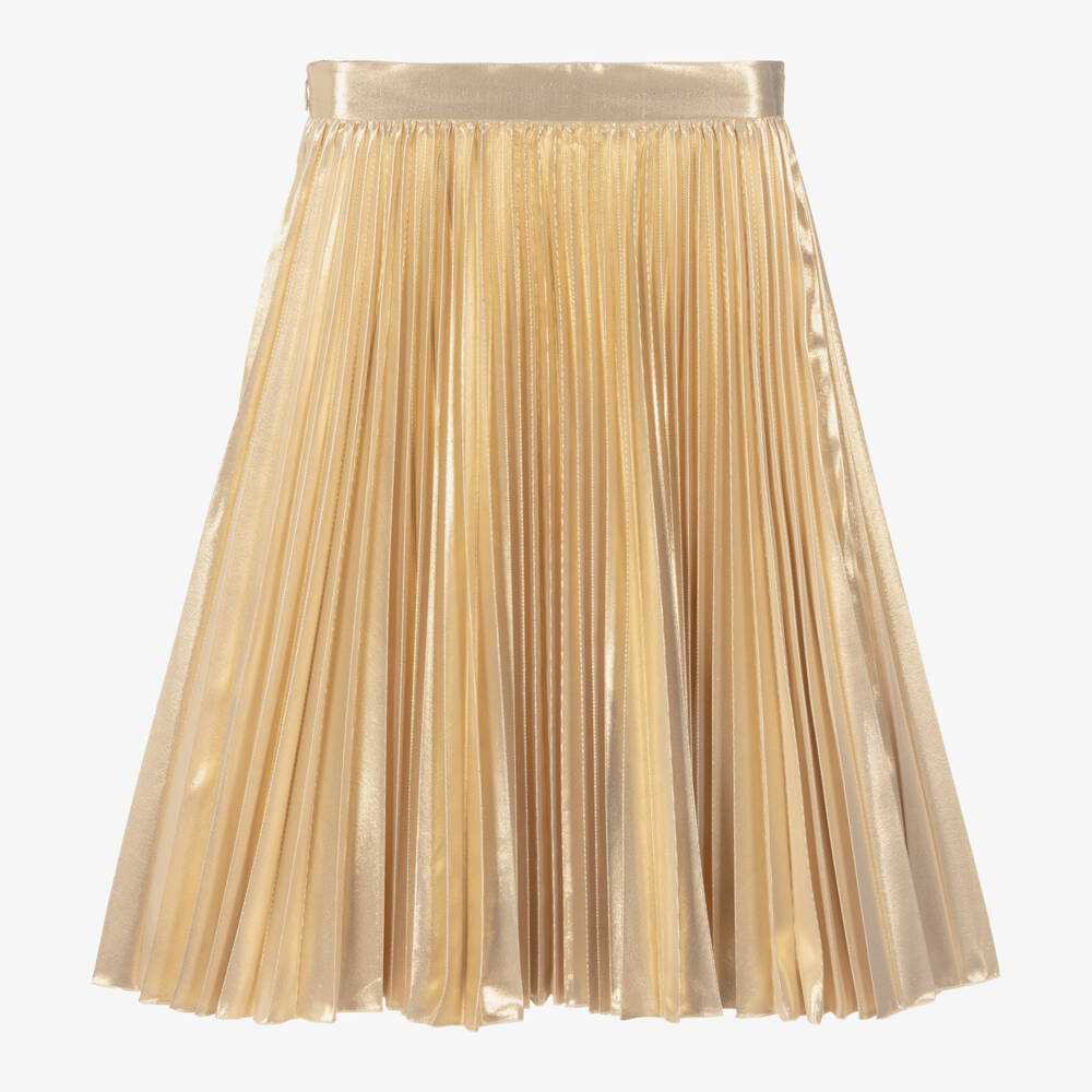 Versace-Girls Metallic Gold Pleated Skirt | Childrensalon Outlet