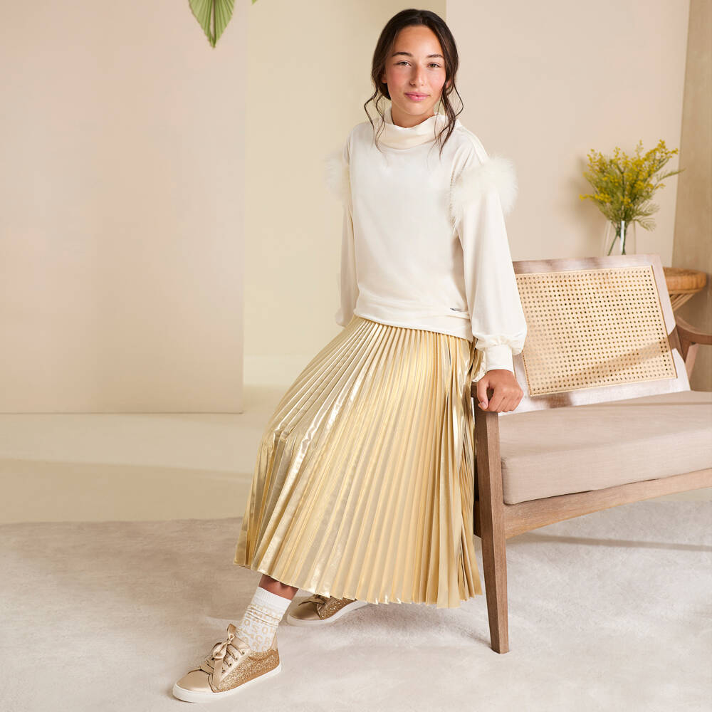 Versace-Girls Metallic Gold Pleated Skirt | Childrensalon Outlet