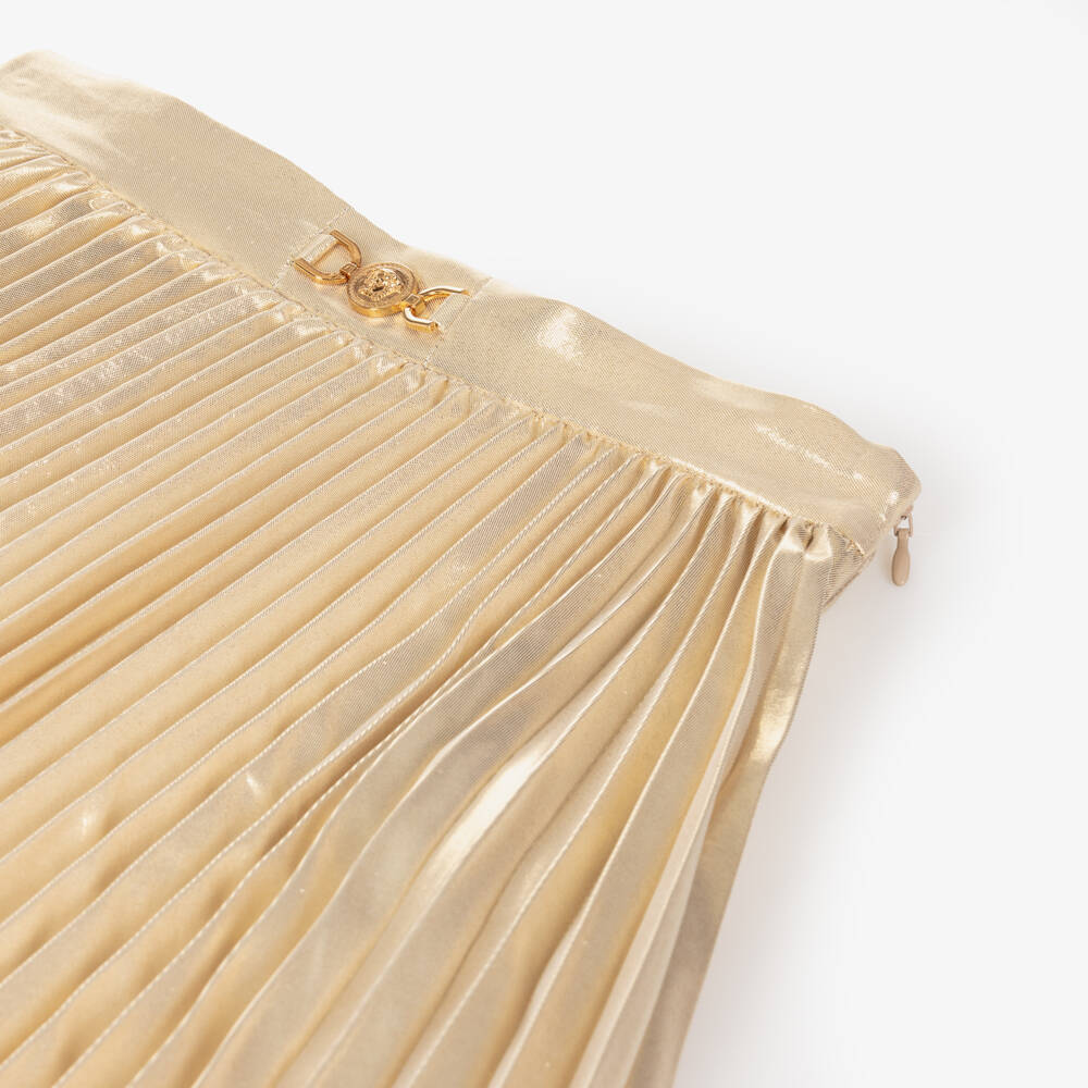 Versace-Girls Metallic Gold Pleated Skirt | Childrensalon Outlet
