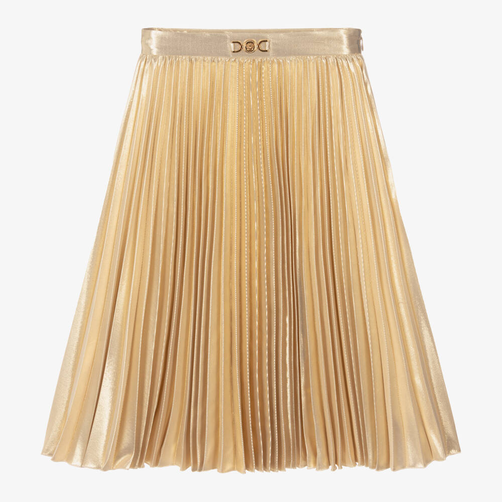 Versace-Girls Metallic Gold Pleated Skirt | Childrensalon Outlet