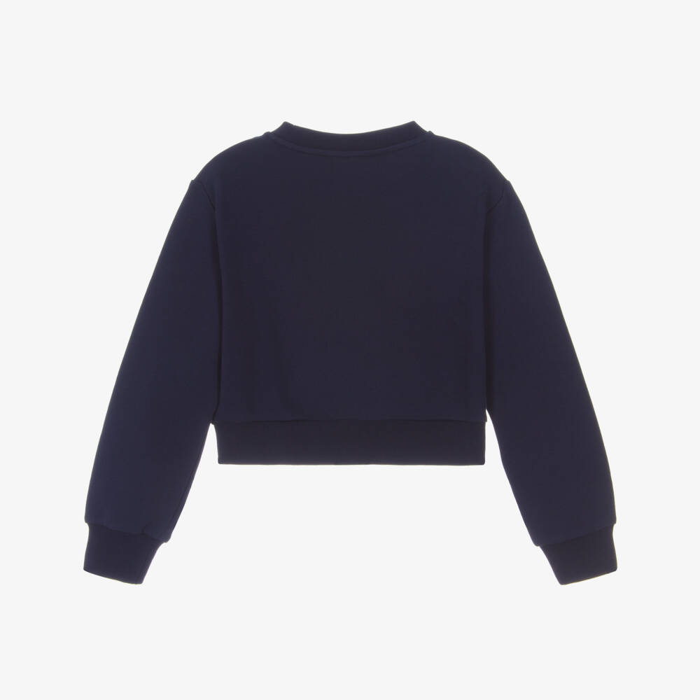 Versace-Girls Navy Blue Cotton Diamanté Crest Logo Sweatshirt | Childrensalon Outlet