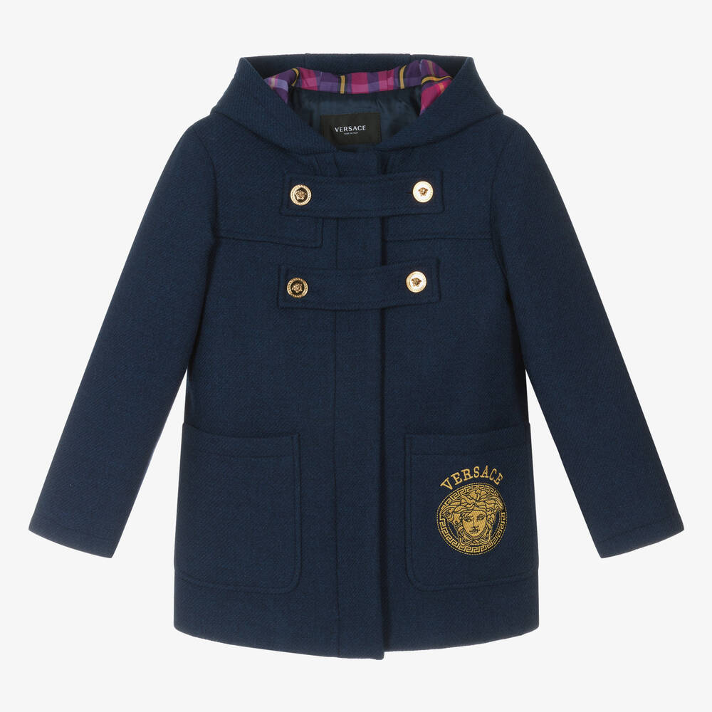 Versace - Duffle-coat bleu marine brodé fille | Childrensalon