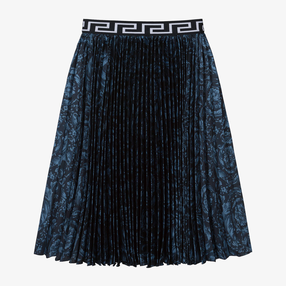 Versace-Girls Navy Blue Pleated Barocco Skirt | Childrensalon Outlet