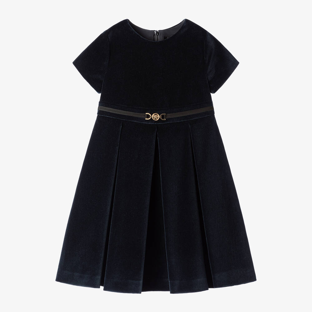 Versace-Girls Navy Blue Velvet Dress | Childrensalon Outlet