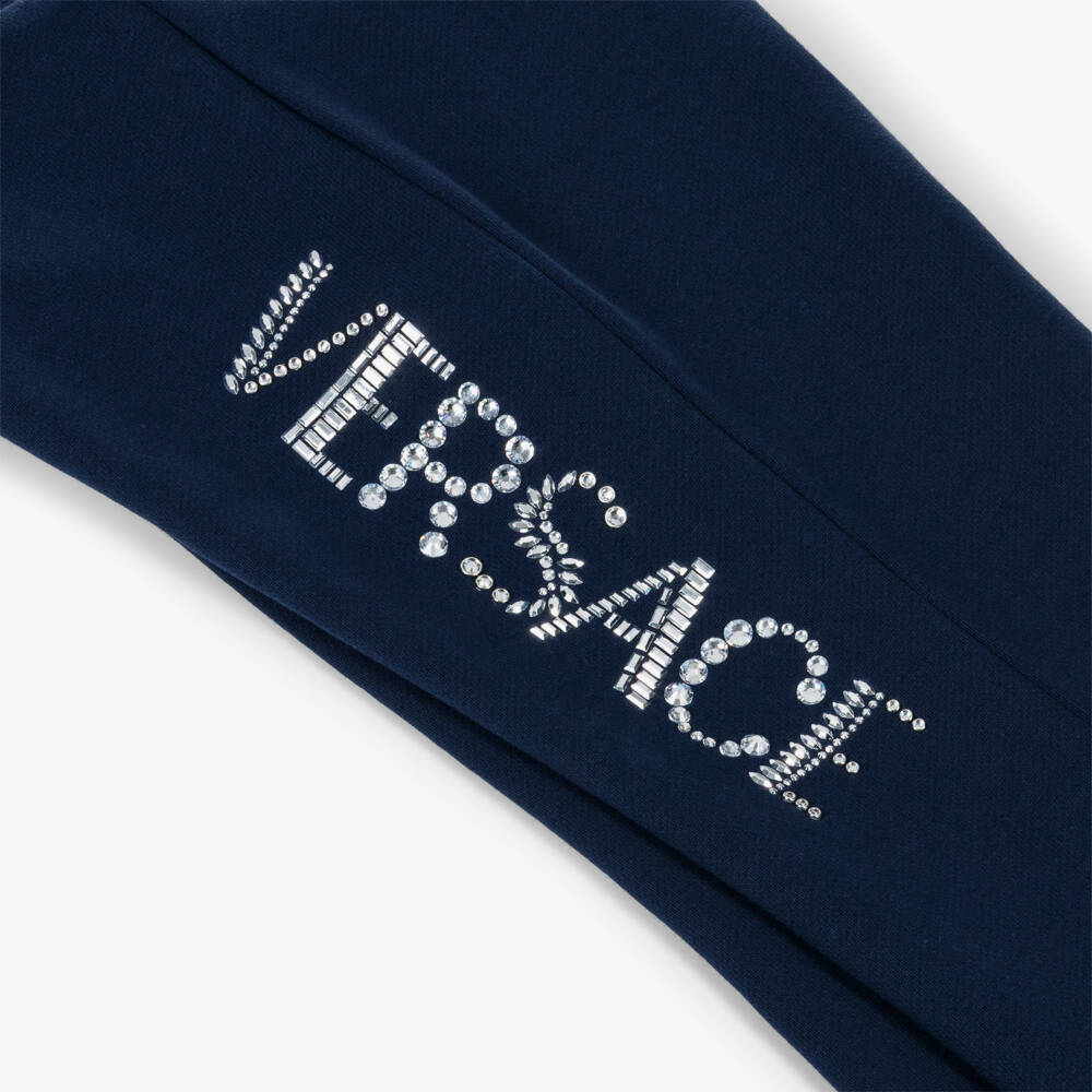 Versace-بنطلون بناتي كحلي بلمعة وشعار | Childrensalon Outlet
