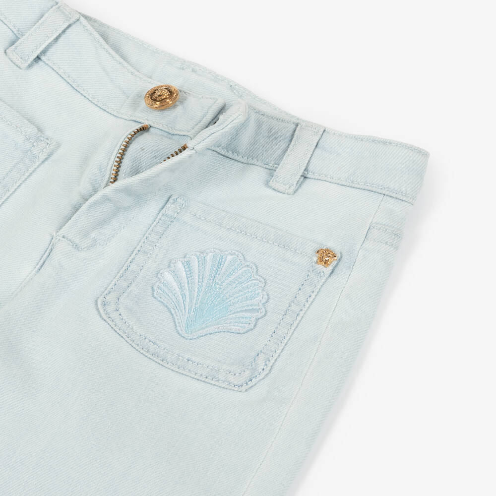 Versace-جينز أزرق محيطي للبنات مزين بأصداف البحر | Childrensalon Outlet