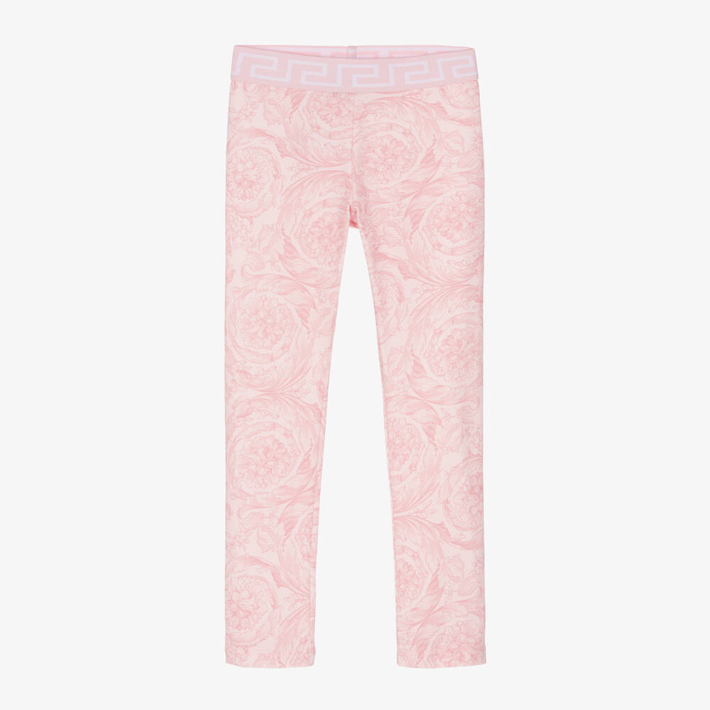 Versace-Girls Pink Barocco Cotton Leggings | Childrensalon Outlet