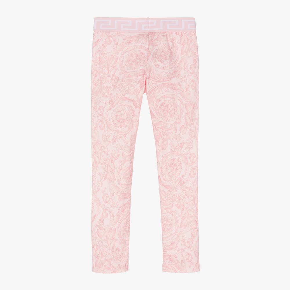 Versace Girls Pink Barocco Cotton Leggings Childrensalon Outlet