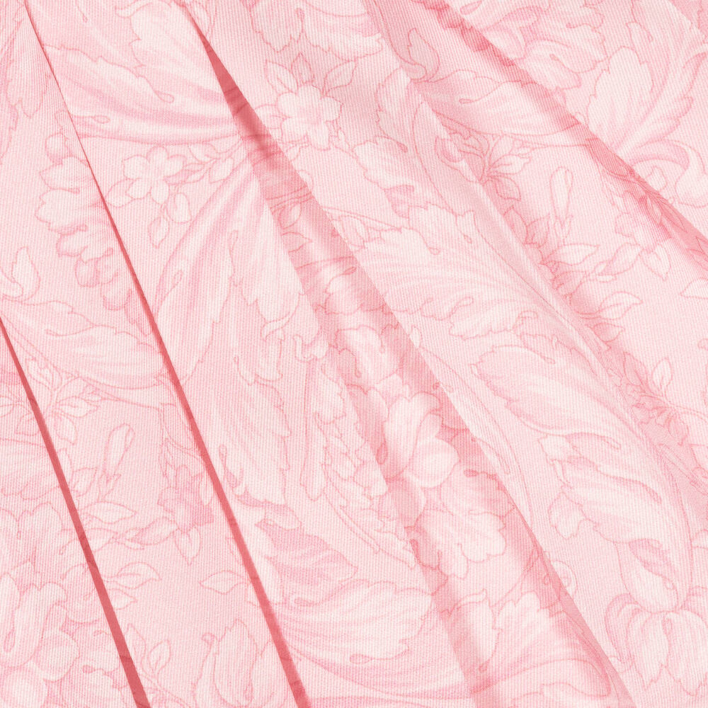 Versace-تنورة ساتان تويل بكُسرات لون زهري بطبعة باروك | Childrensalon Outlet