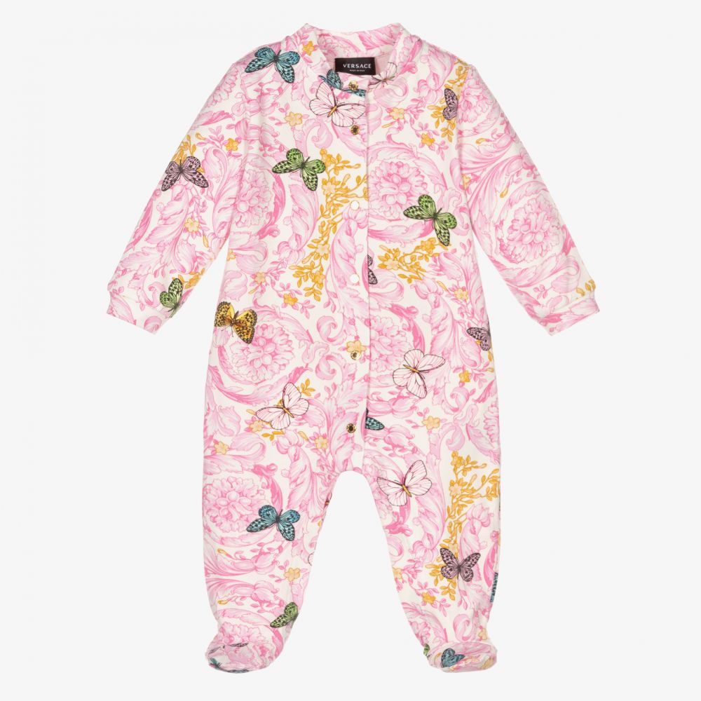 Versace - Girls Pink Baroque Babygrow | Childrensalon