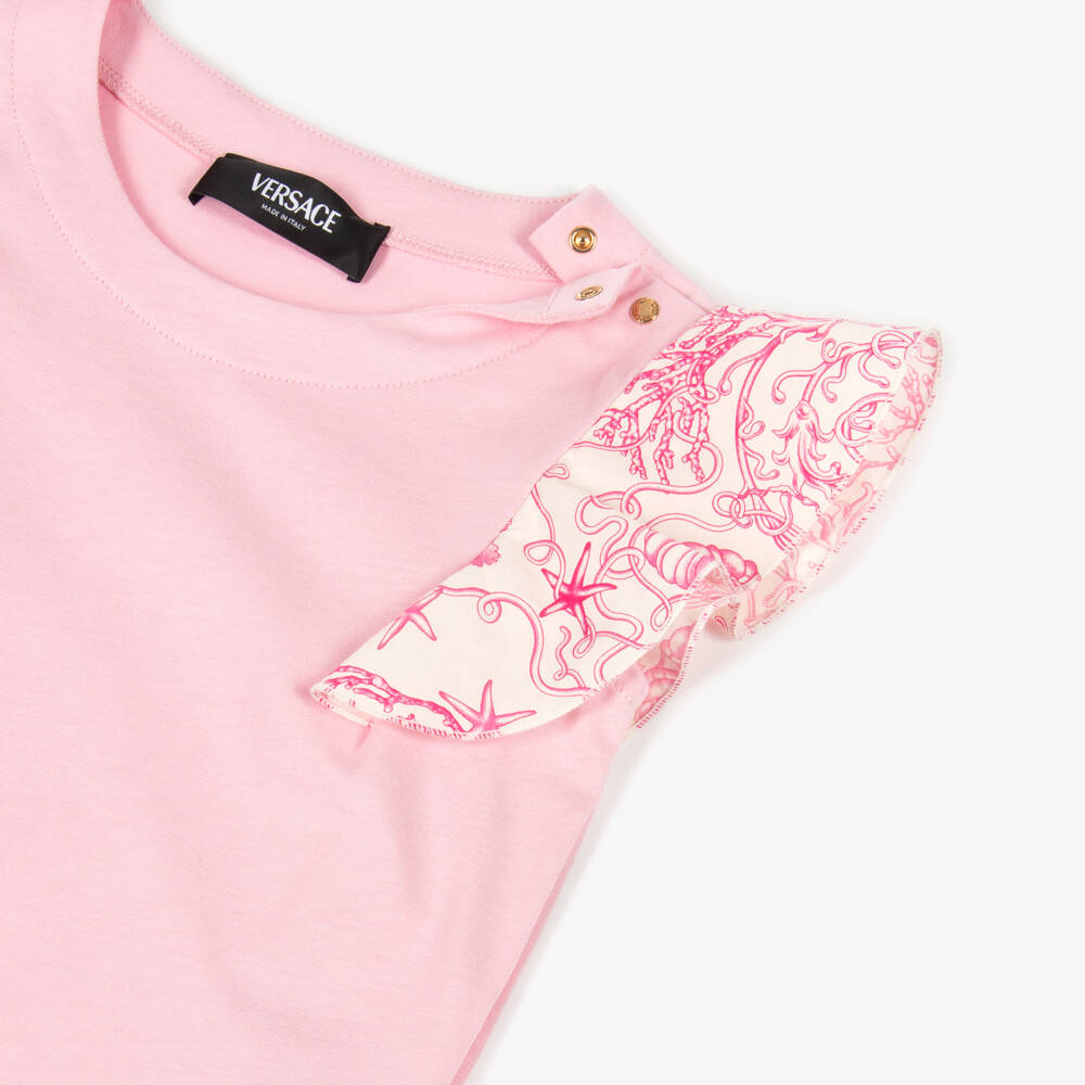 Versace-Футболка с рюшами барокко розовая для девочек | Childrensalon Outlet