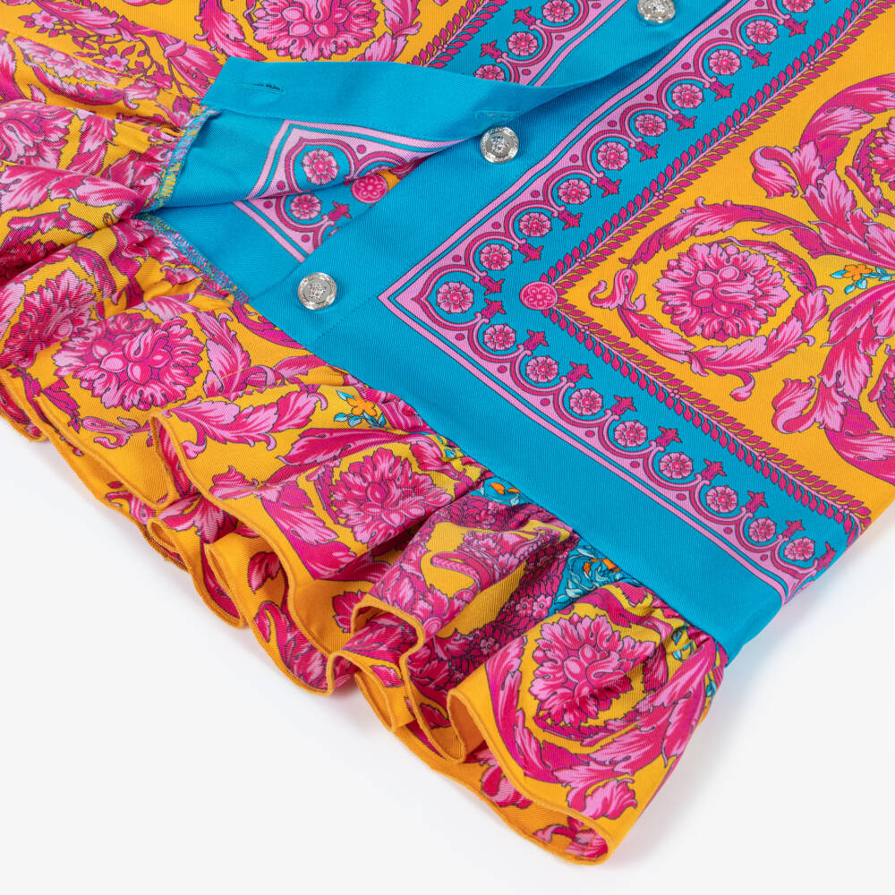Versace-Платье из шелка с розово-синим узором Barocco | Childrensalon Outlet
