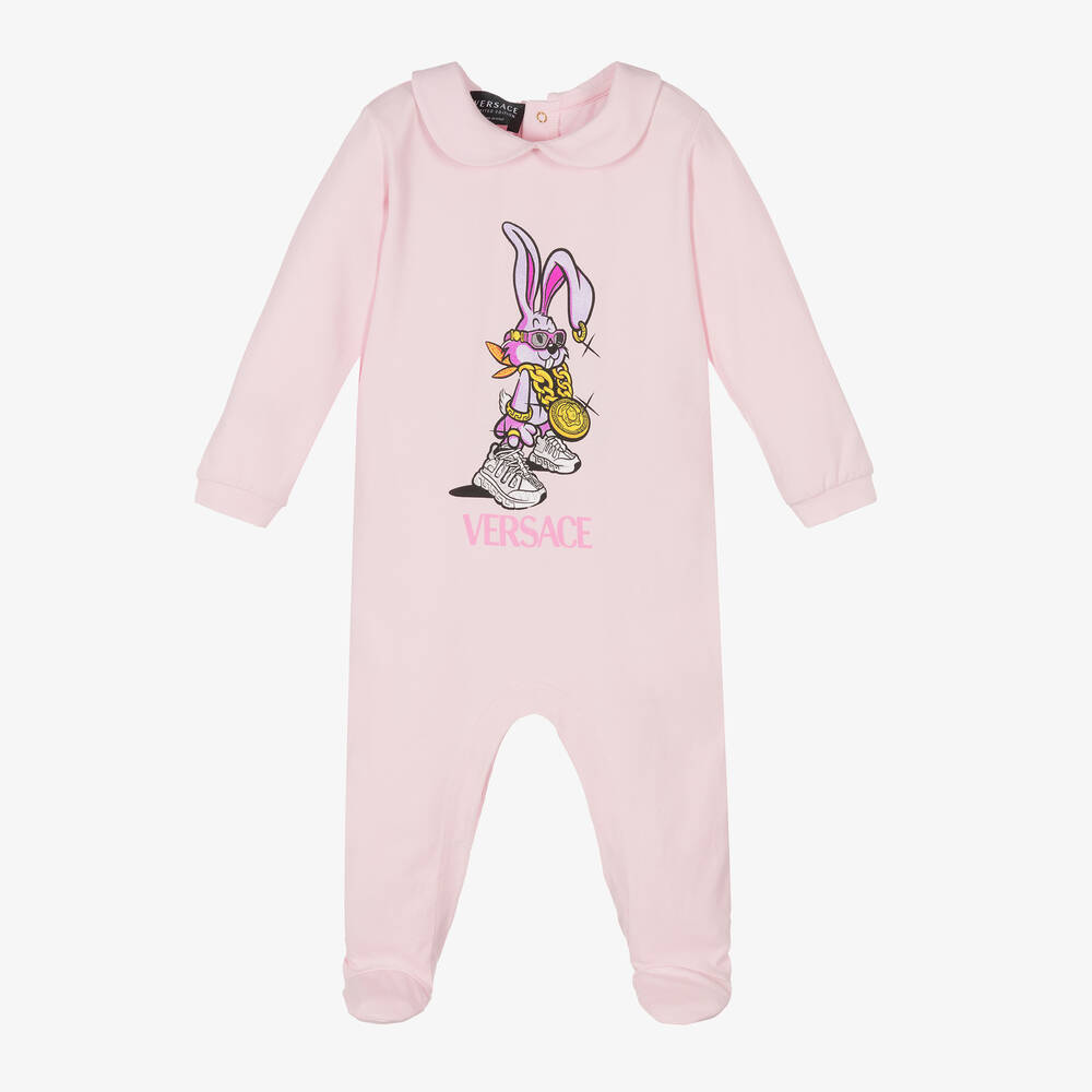 Versace-بيبي غرو قطن جيرسي لون زهري للمولودات | Childrensalon Outlet