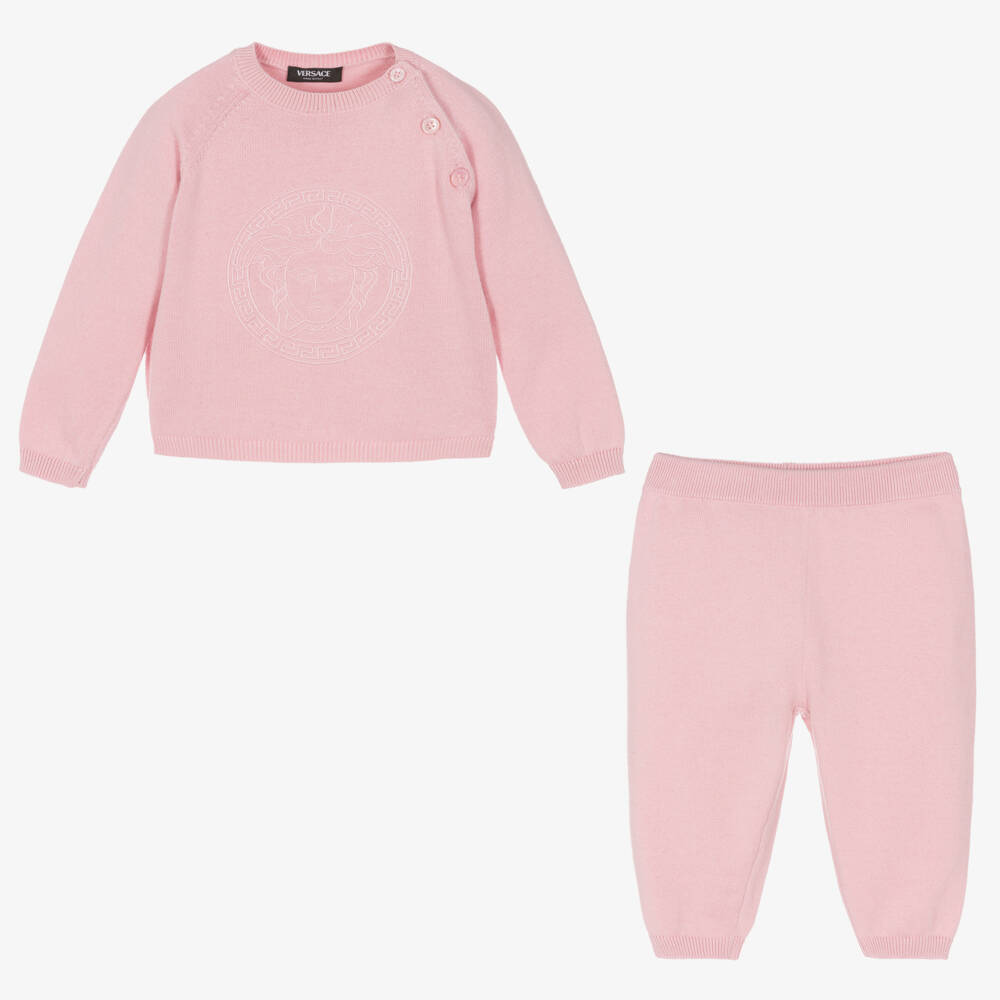 Versace-Розовый подарочный набор с брюками из хлопка и кашемира | Childrensalon Outlet
