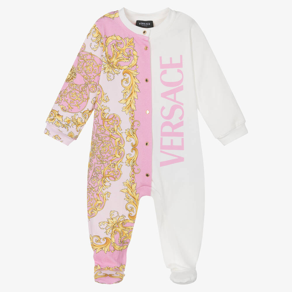 Girls Pink Cotton Barocco Babygrow